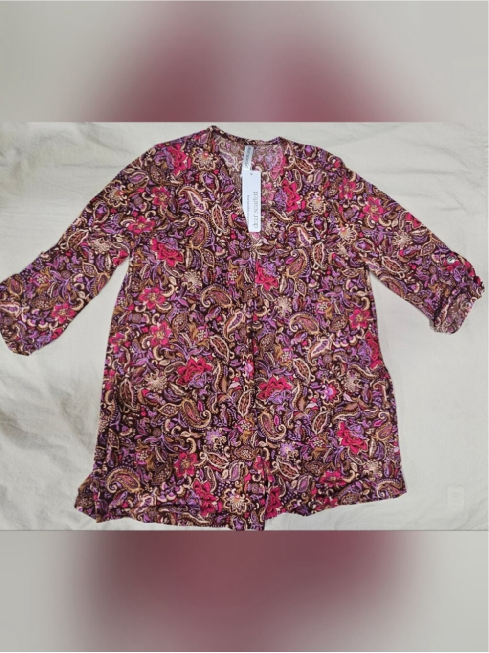 Dear Scarlett Brown and Pink Paisley Cardigan Womens Large